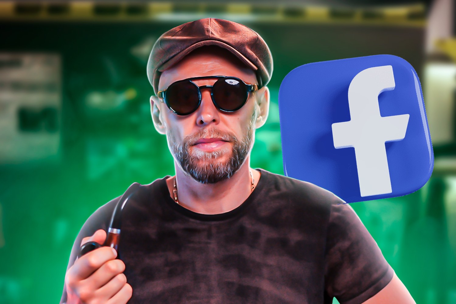 Back of a man at a concert. Hes wearing a beanie hat and a baggy denim jacket with studs. Photo with a purple hue